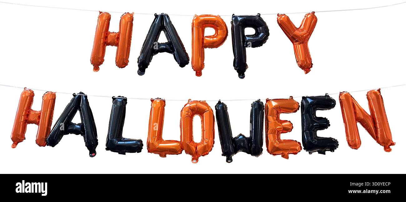 Taglio ha messo felice Halloween fatto di palloncini neri e arancioni. Foto Stock