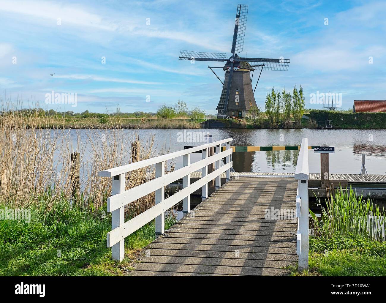 Tradizionali mulini a vento in legno nella campagna olandese Foto Stock