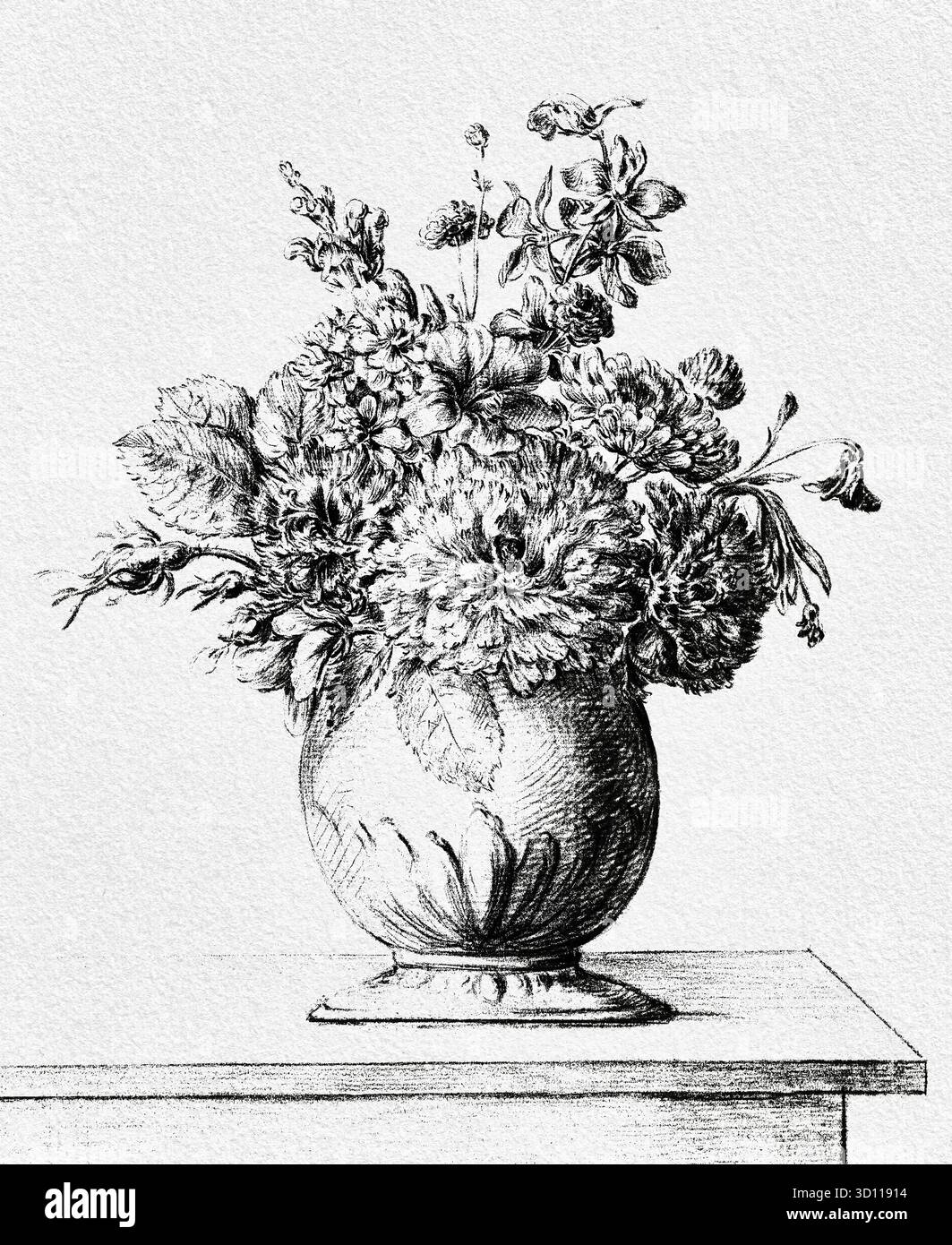 Flowers in a Vase di Jean Bernard, pittura floreale di natura morta del XVIII-XIX secolo, opere botaniche europee ad alta risoluzione, opere d'arte di pubblico dominio Foto Stock