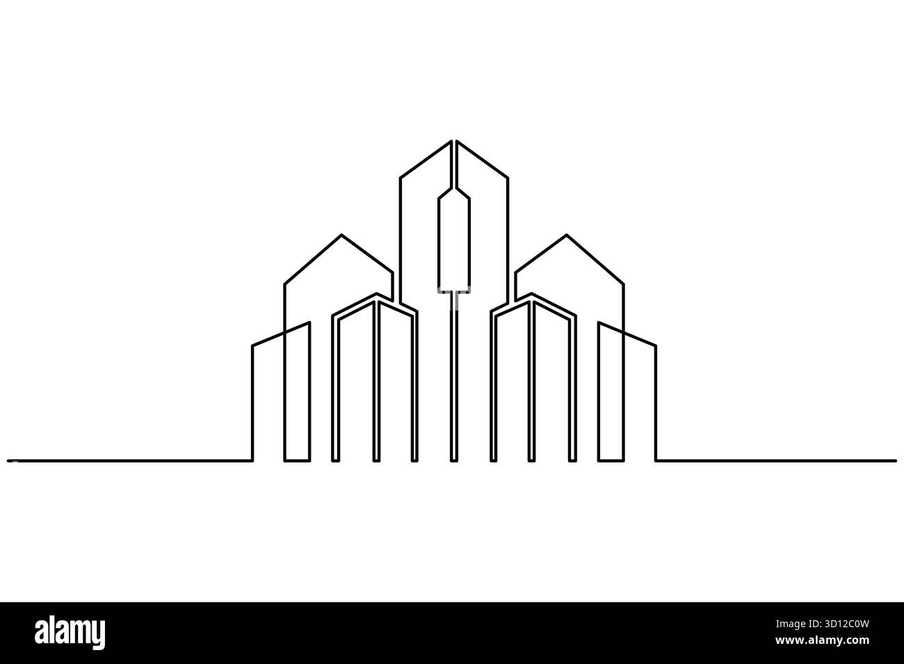 Moderno skyline della città, veicolo artistico a linea continua con edifici adibiti a uffici Illustrazione Vettoriale