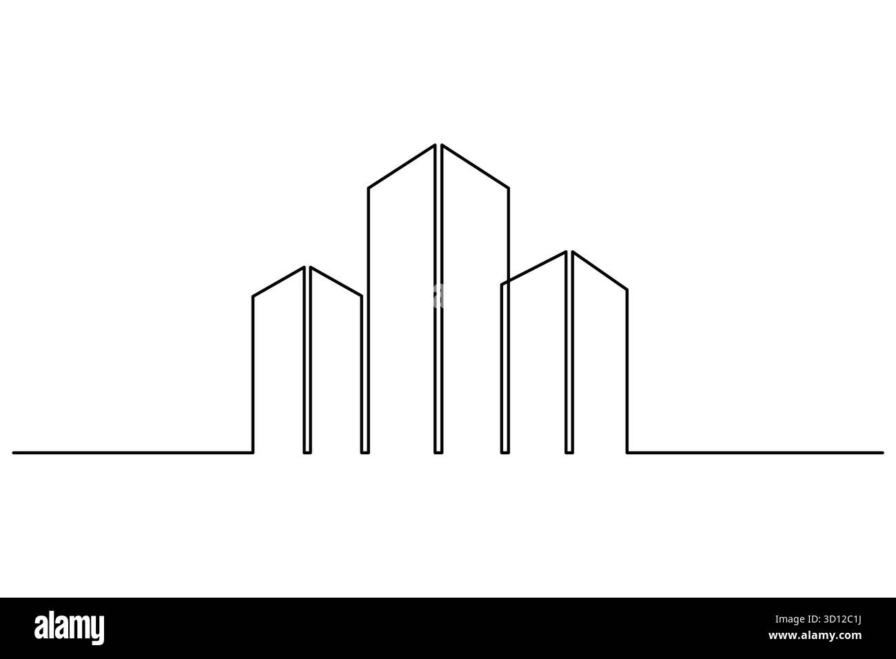 Moderno skyline della città, veicolo artistico a linea continua con edifici adibiti a uffici Illustrazione Vettoriale