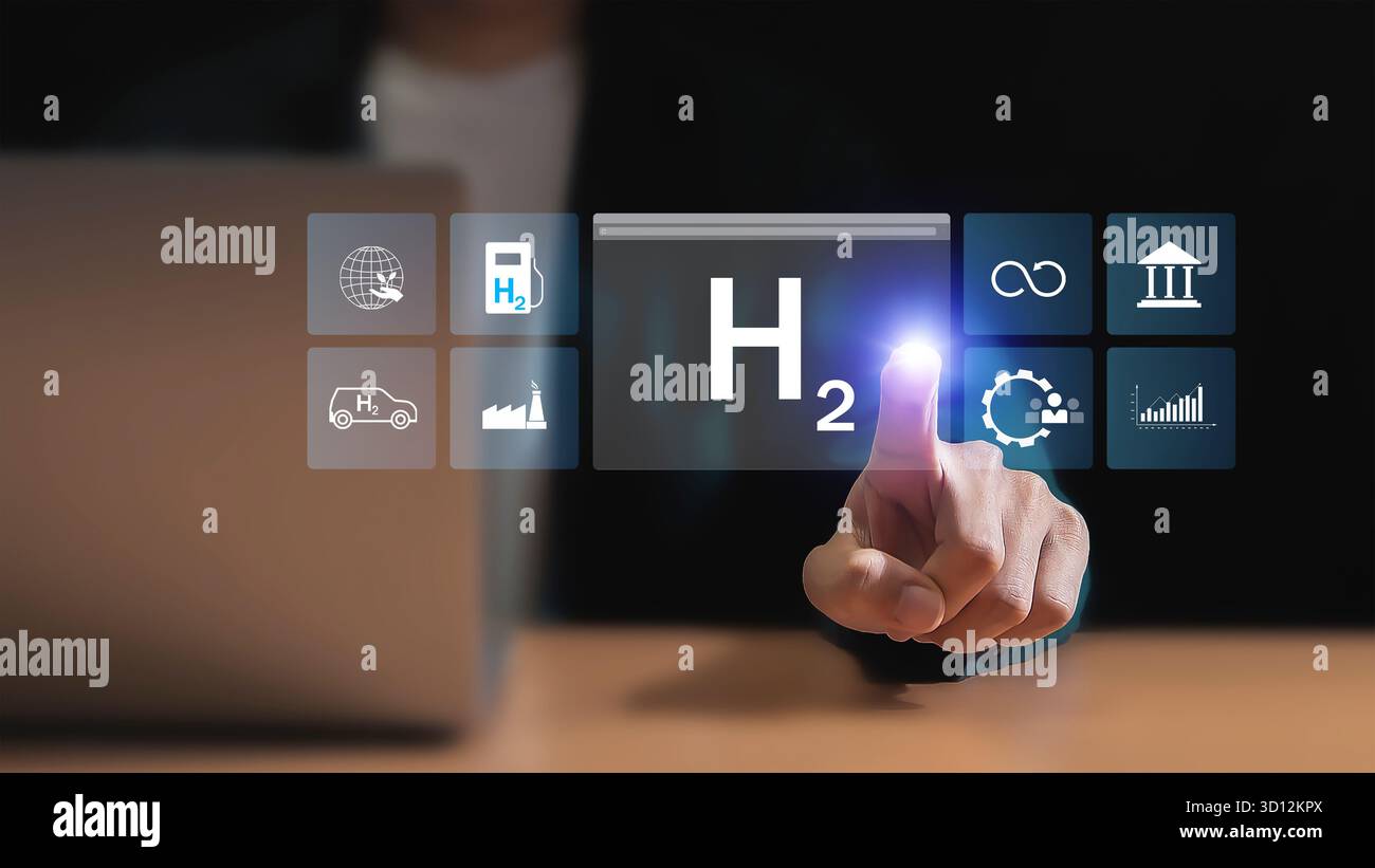 H2 concetto di energia a basso impatto climatico per l'energia pulita dell'idrogeno Foto Stock