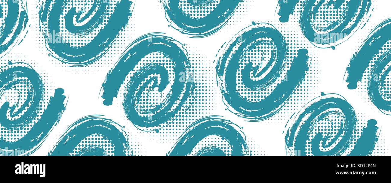 Motivo a spirale Grunge blu astratto su sfondo bianco con stile mezzitoni. Per banner sportivi o poster Illustrazione Vettoriale