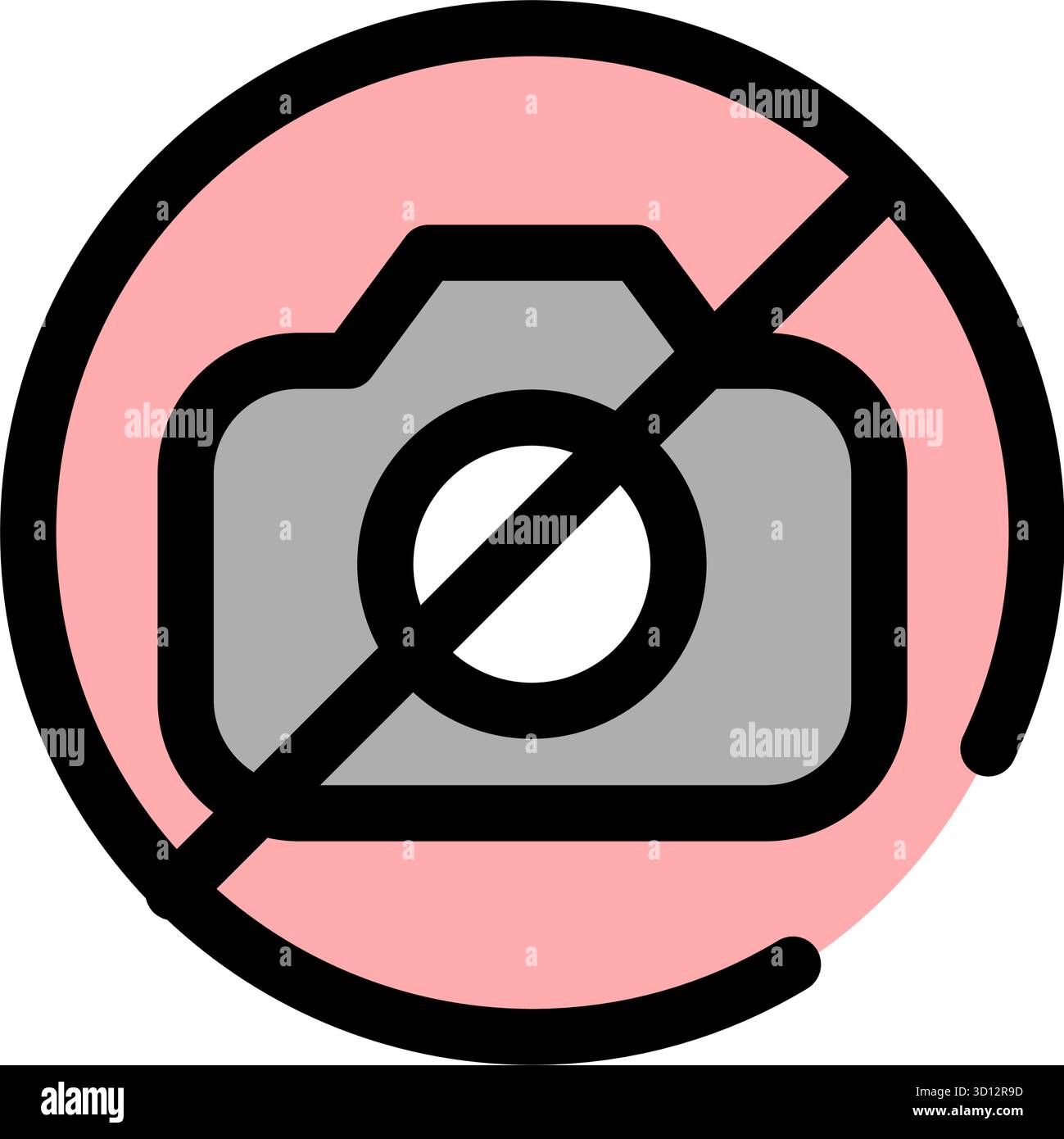 Questa icona comunica chiaramente un divieto fotografico, perfetto per la segnaletica in aree fotosensibili o interfacce digitali. Il design è moderno e semplice Illustrazione Vettoriale