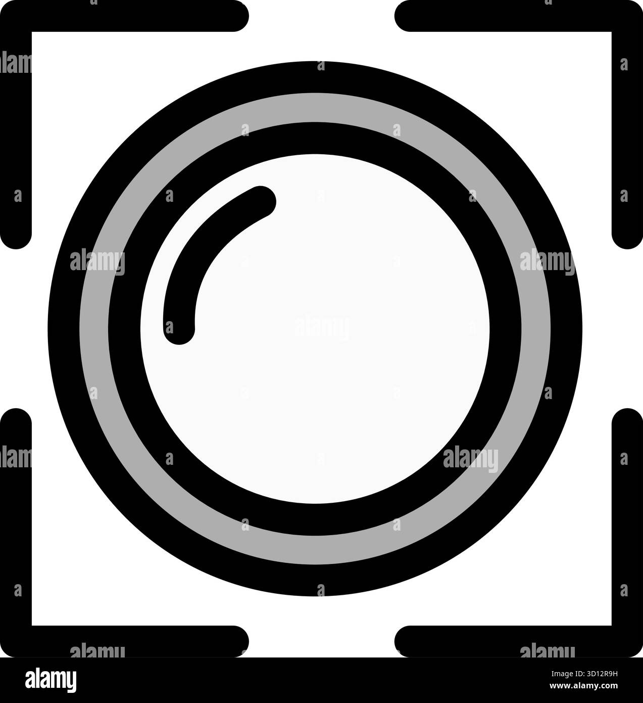 Questa icona rappresenta un obiettivo della fotocamera a fuoco, perfetto per progetti fotografici. È un design pulito e moderno, ideale per applicazioni o siti Web. Illustrazione Vettoriale