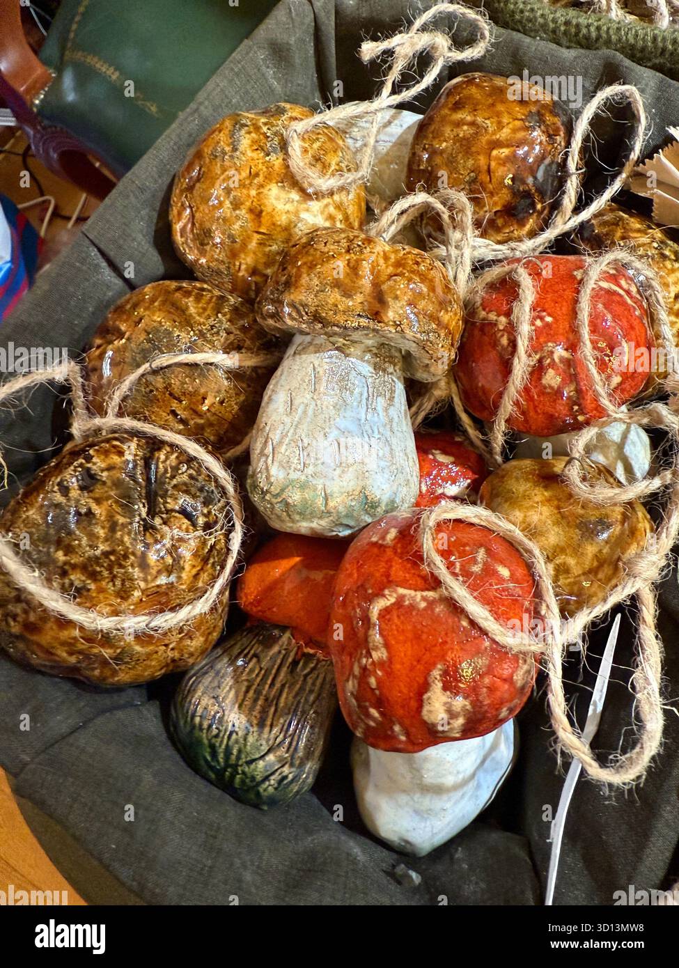 Tema del raccolto autunnale con zucche decorative e zucche avvolte in spago rustico. Foto mobile Foto Stock