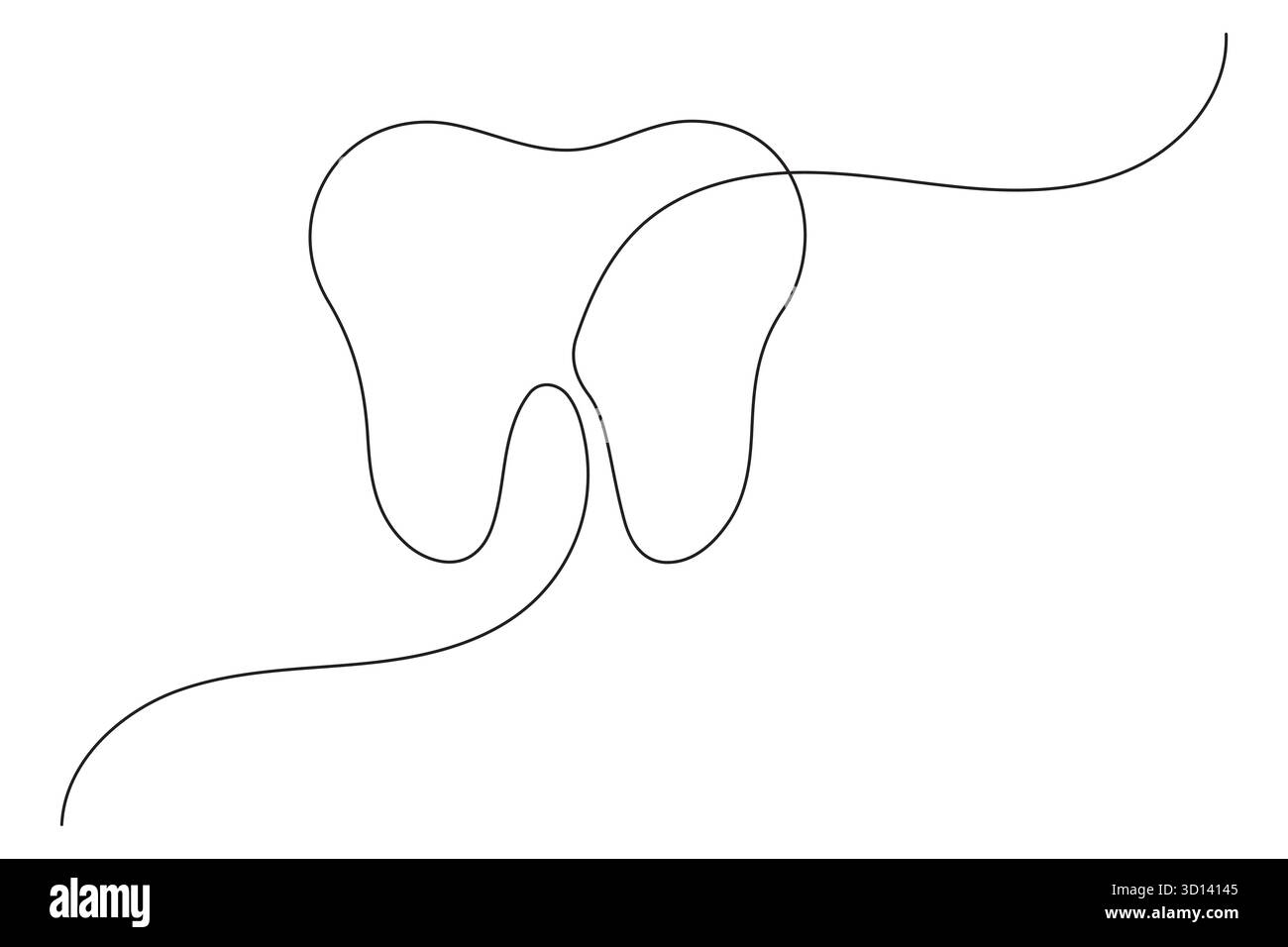 Icona del dente dentale semplice design grafico a una linea isolato su sfondo bianco Illustrazione Vettoriale
