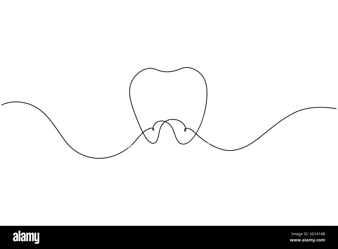 Icona del dente dentale semplice design grafico a una linea isolato su sfondo bianco Illustrazione Vettoriale
