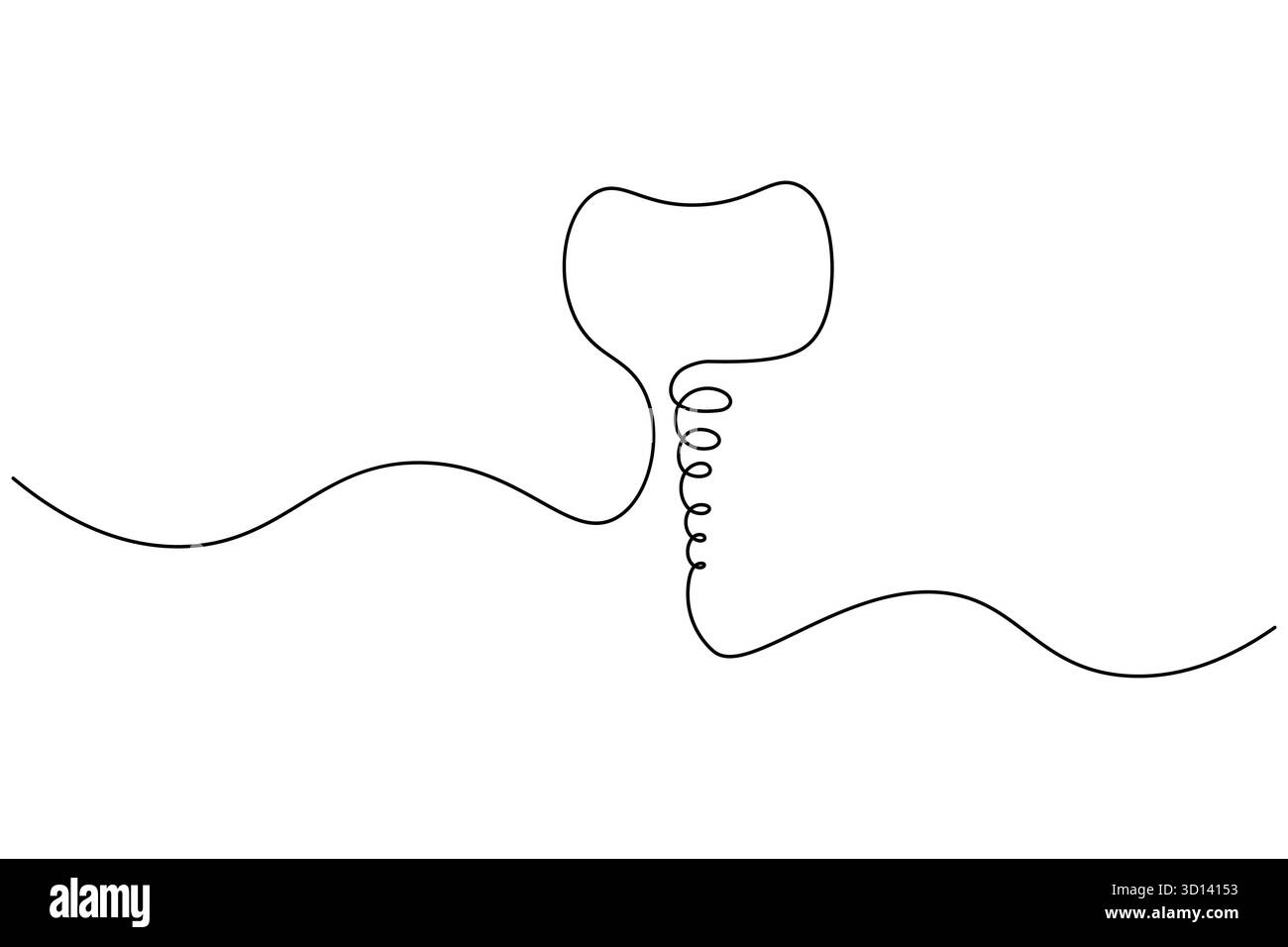 Icona del dente dentale semplice design grafico a una linea isolato su sfondo bianco Illustrazione Vettoriale