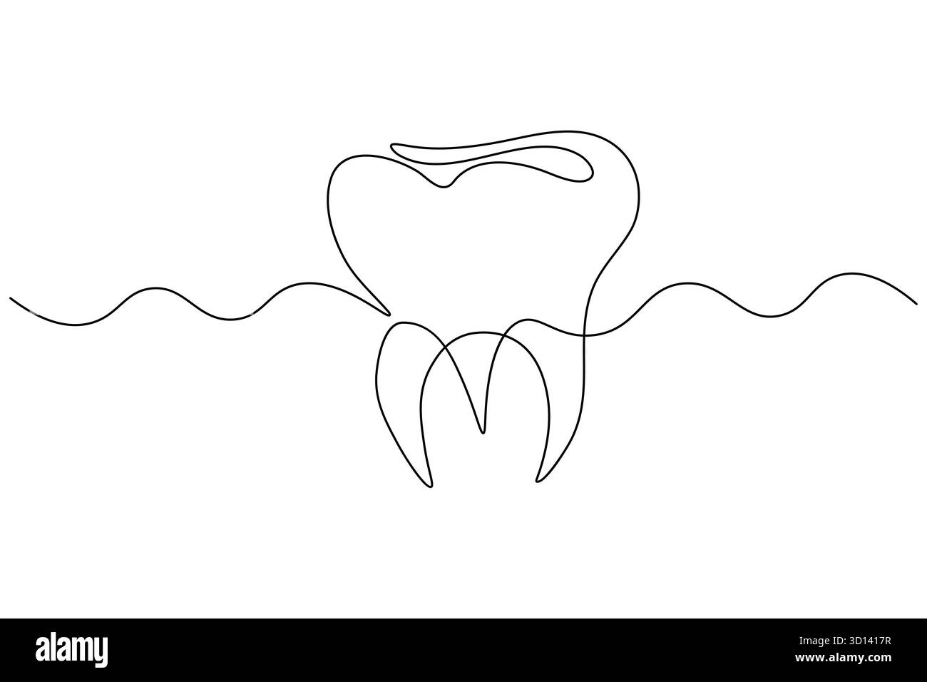 Icona del dente dentale semplice design grafico a una linea isolato su sfondo bianco Illustrazione Vettoriale