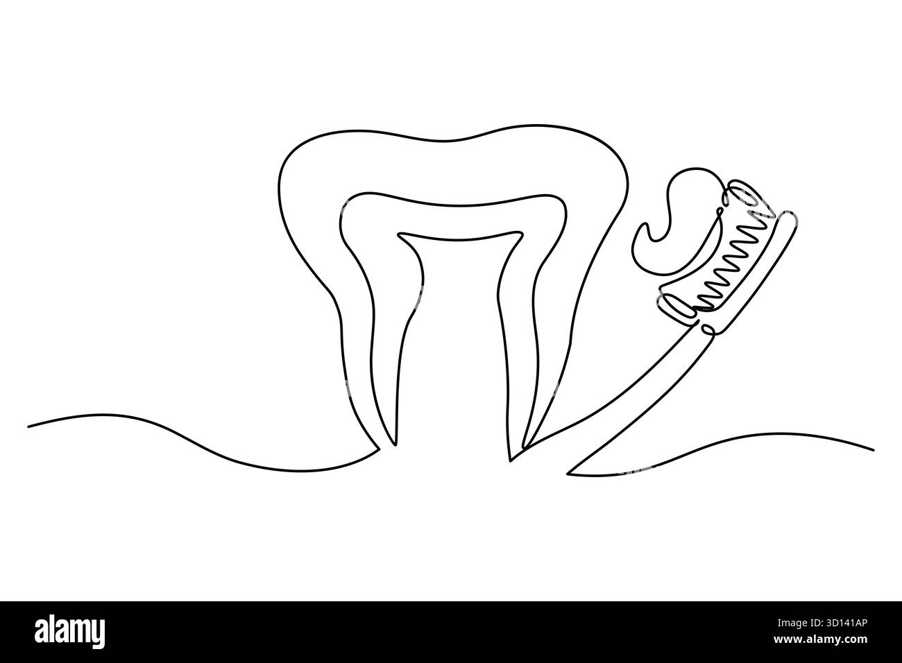 Icona del dente dentale semplice design grafico a una linea isolato su sfondo bianco Illustrazione Vettoriale