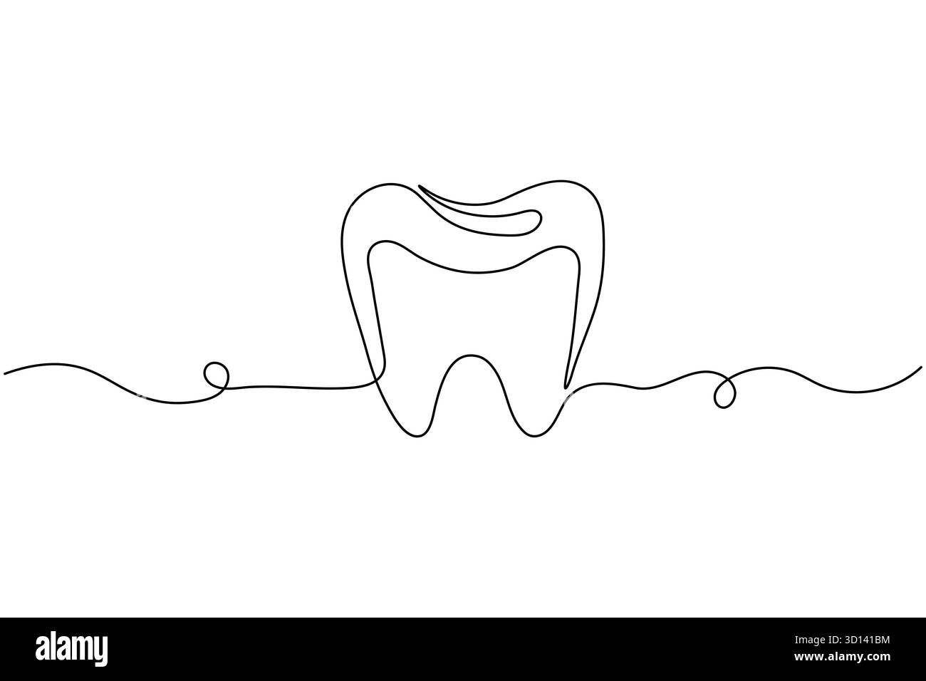 Icona del dente dentale semplice design grafico a una linea isolato su sfondo bianco Illustrazione Vettoriale