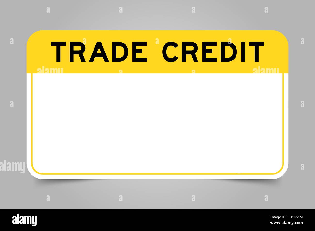 Banner per etichette con titolo giallo con credito commerciale e spazio per copia bianco, su sfondo grigio Illustrazione Vettoriale