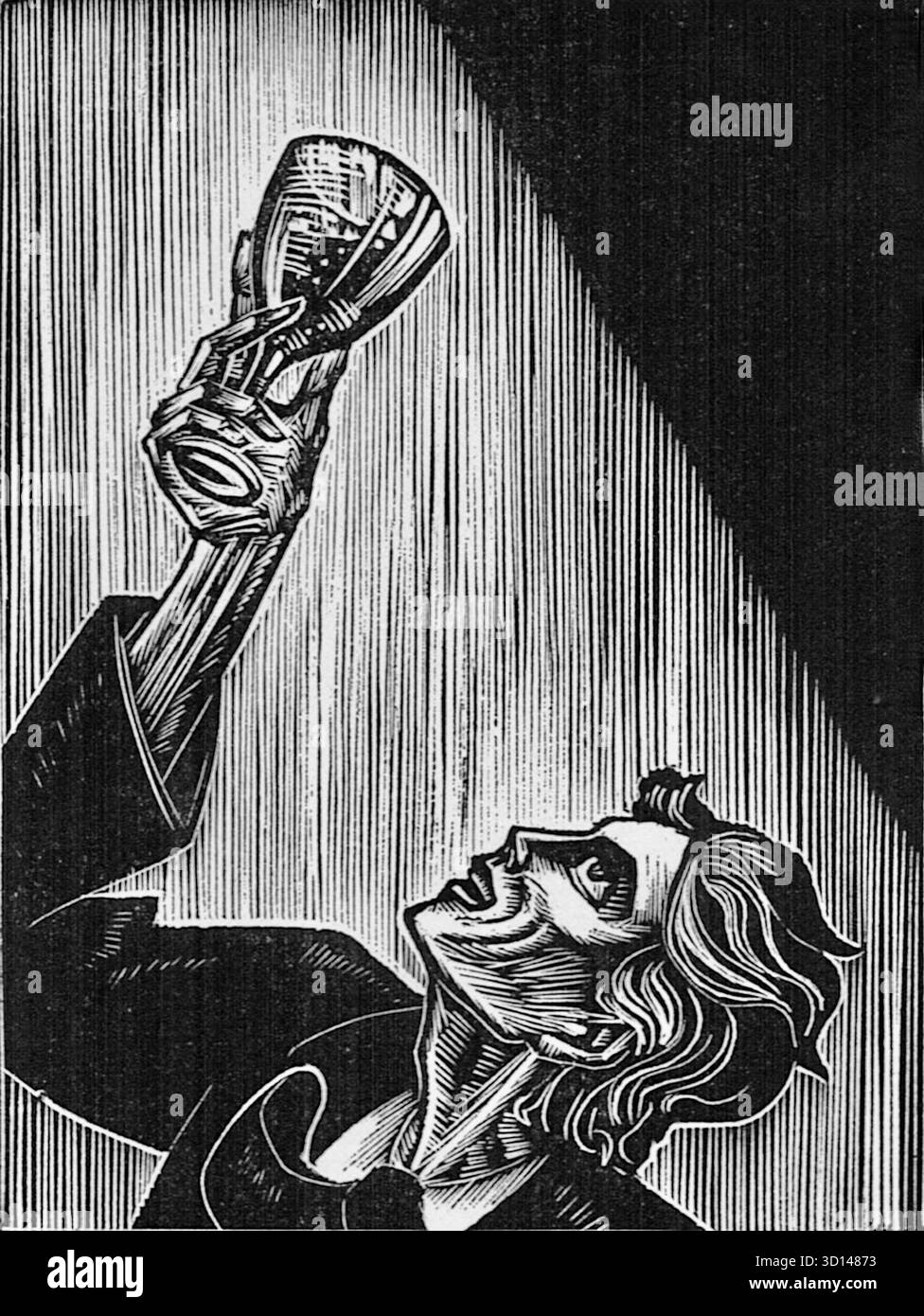 Lynd Ward - God's Plan - Wordless Novel - 1929 - la xilografica raffigura un giovane artista che fa un patto con una figura simile a un diavolo per un pennello magico. La storia segue la sua ascesa alla fama e la sua successiva caduta dalla grazia. Foto Stock