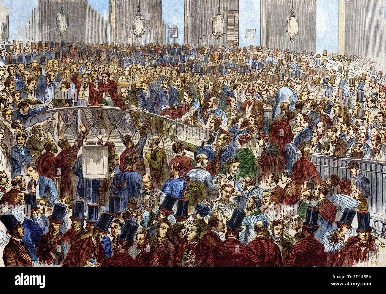 La "Corbeille" alla Borsa di Parigi, 1867 - la corbeille des agents de change a la bourse de Paris en 1867. Foto Stock