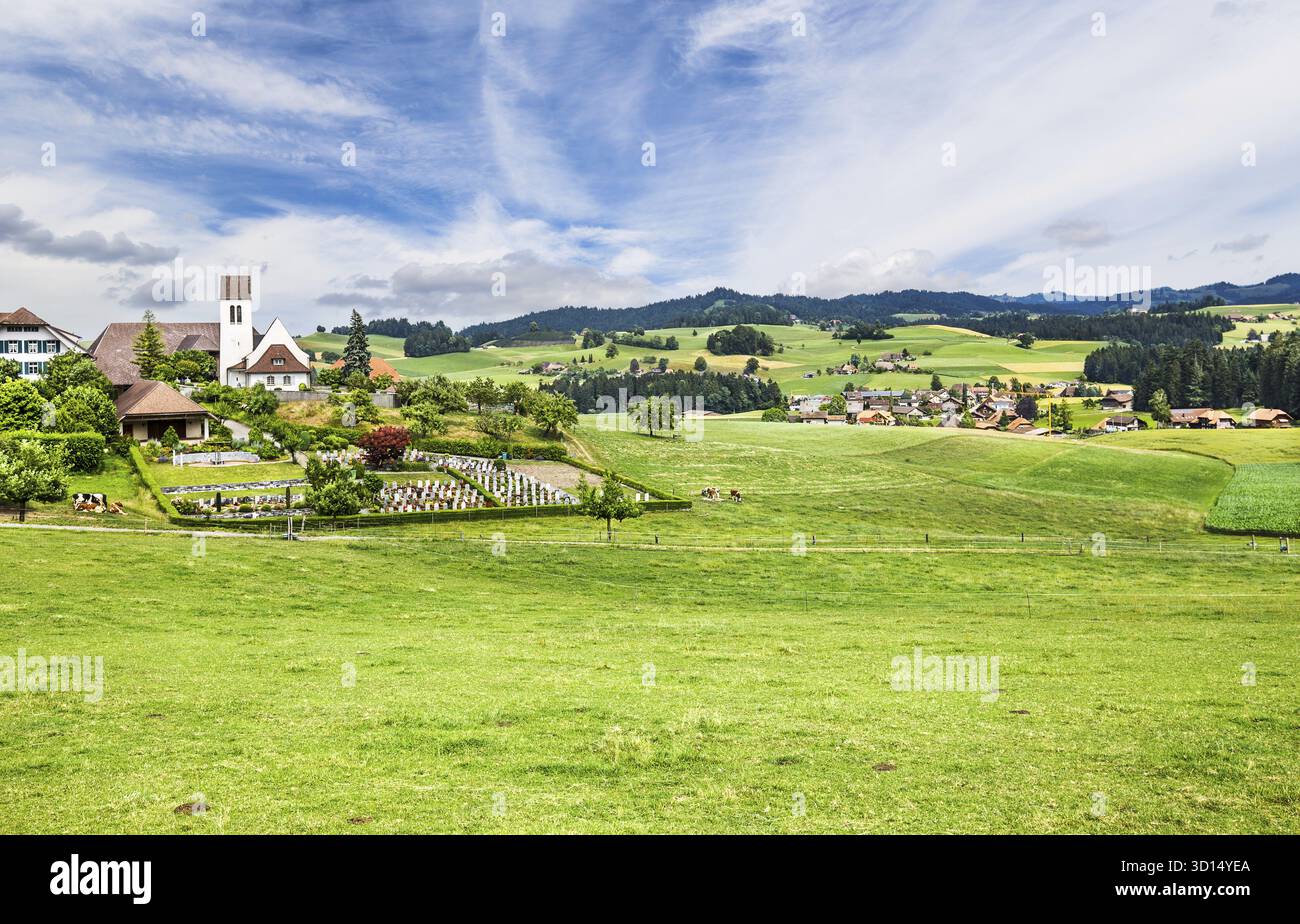 Piccola città di Emmental, dove si trova il Museo del formaggio in Svizzera Foto Stock