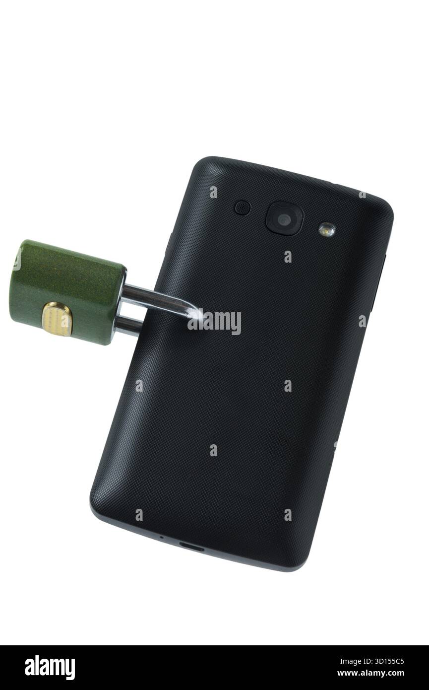 Telefono cellulare con lucchetto attraverso lo schermo isolato Foto Stock