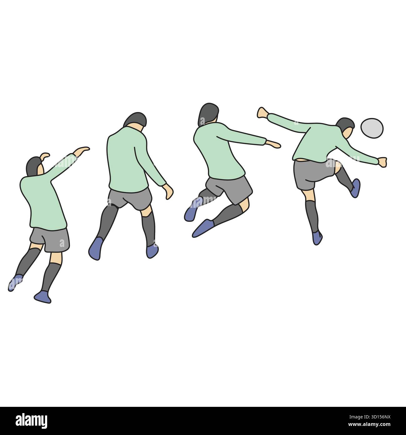 Giocatore di calcio che salta per l'illustrazione della testa della palla vettore disegnato a mano con linee nere Illustrazione Vettoriale Giocatore di calcio che salta per l'illustrazione della testa della palla vettore disegnato a mano con linee nere Illustrazione Vettoriale