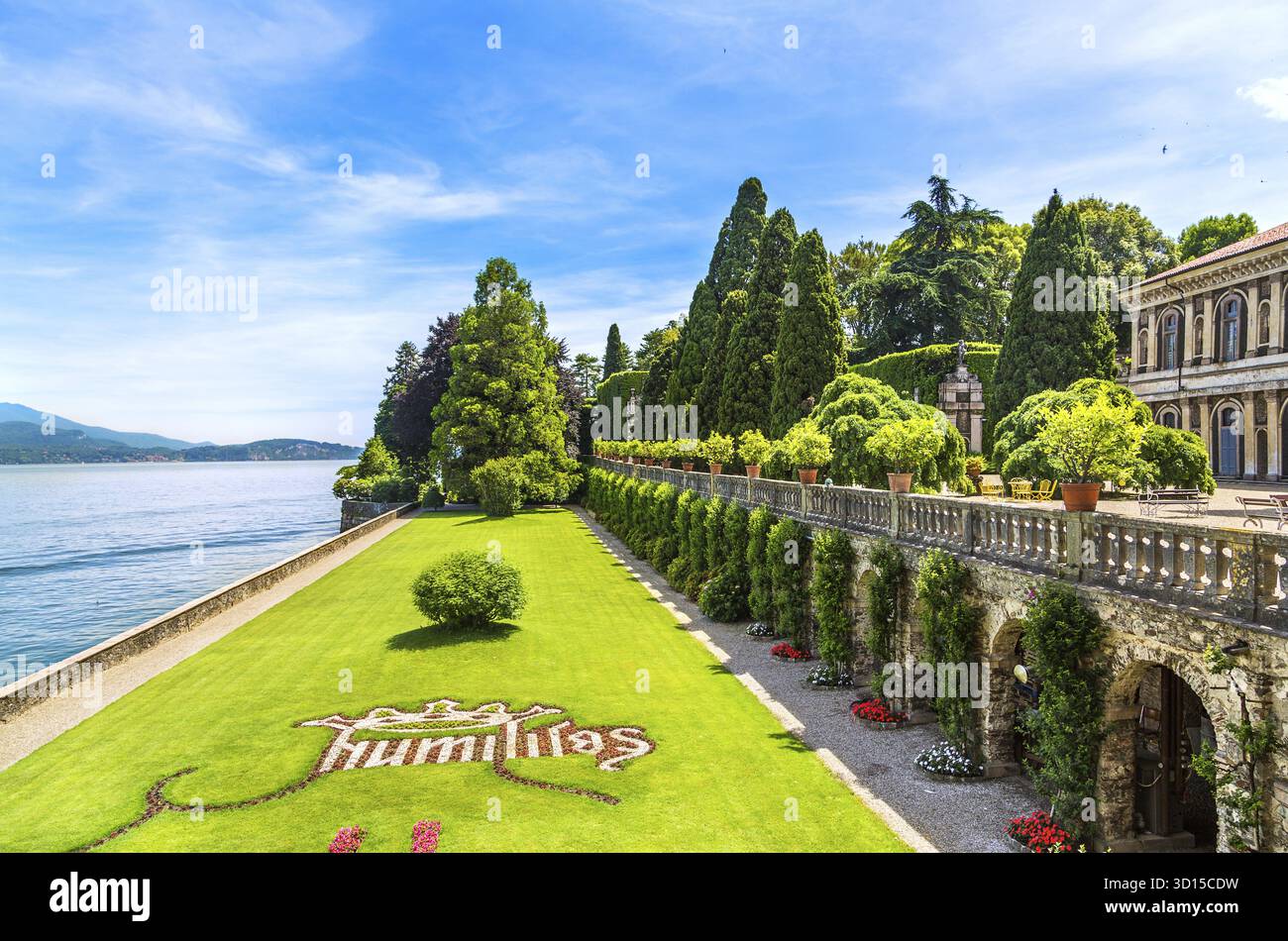 Panorama di Isola Bella sul lago Maggiore, Italia Foto Stock