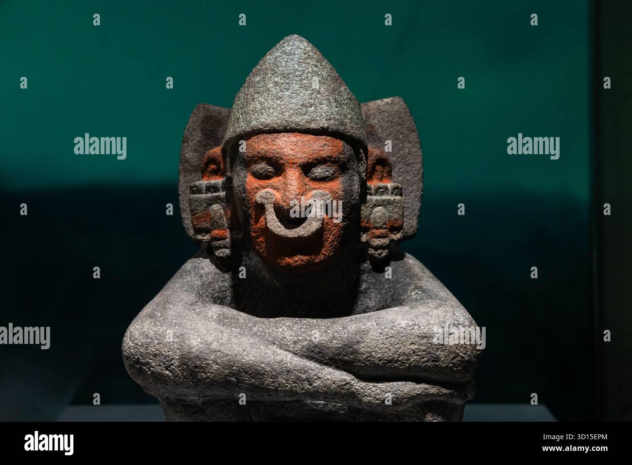 Scultura in pietra di Patecatl, il dio azteco della guarigione, della fertilità e del pulque, esposta al Templo Mayor Museum di città del Messico. Foto Stock