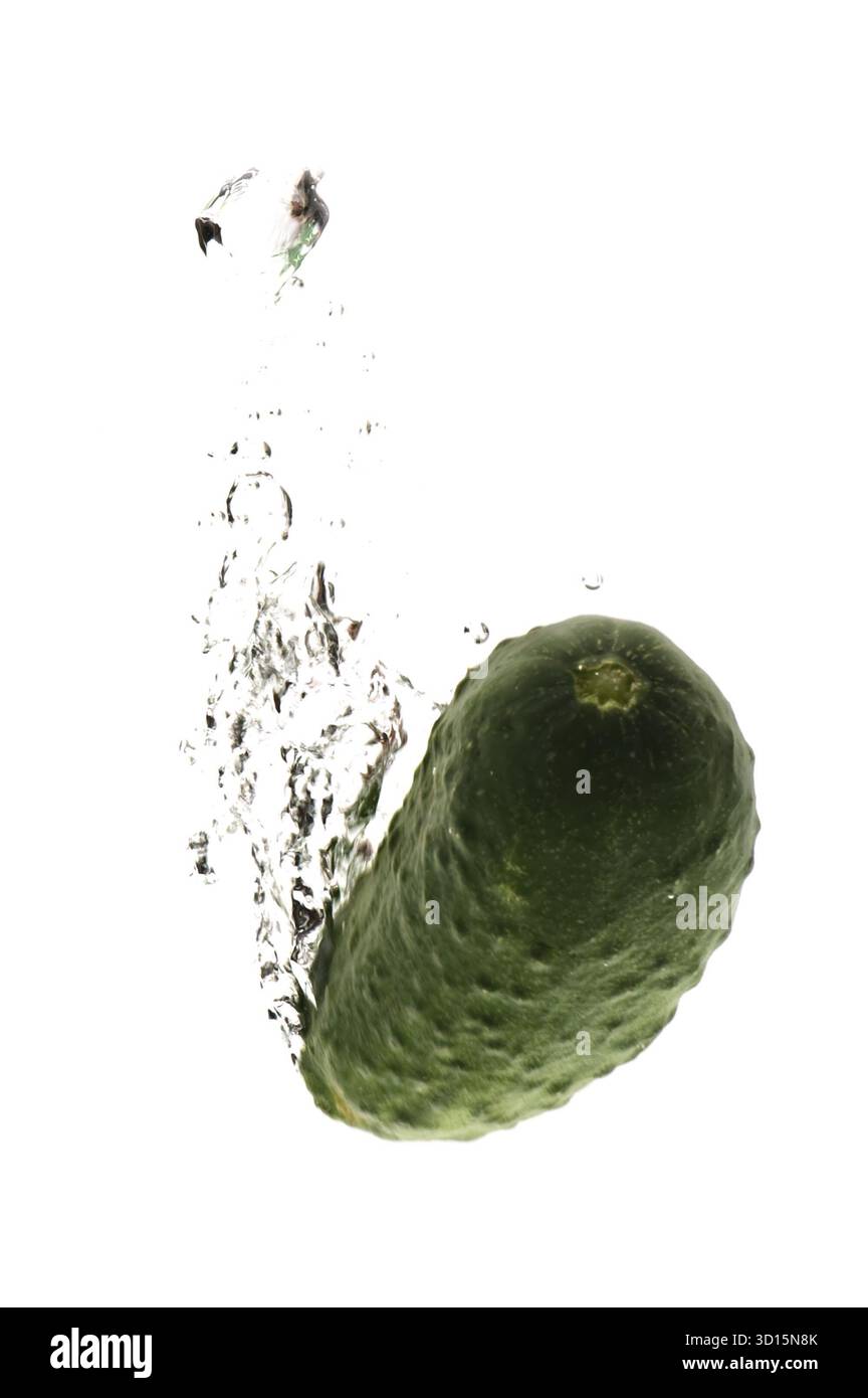 Oggetto su bianco - cetriolo alimentare in acqua Foto Stock