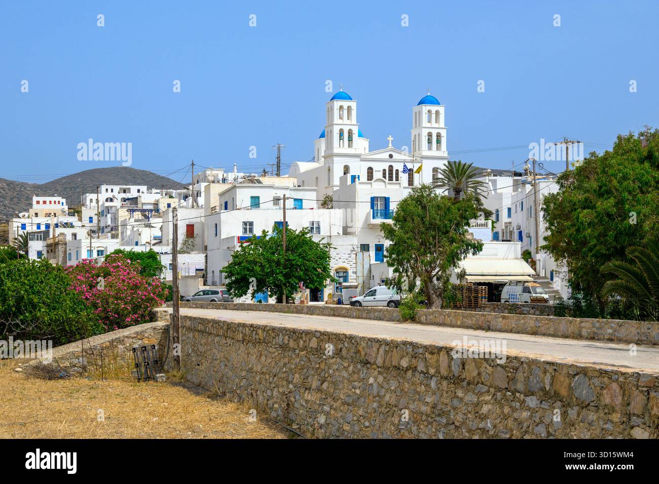 La chiesa di San Giorgio nella città di Katapola sull'isola di Amorgos. Cicladi, Grecia Foto Stock