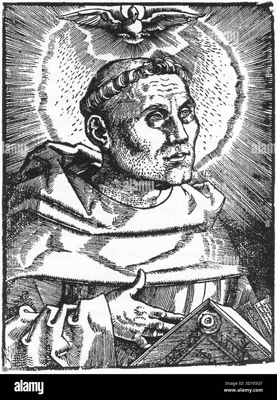 BALDUNG GRIEN, Hans (B. 1484/85, Schw?bisch-GM?nd, d. 1545, Strasburgo) Ritratto di Martin Lutero 1521 Woodcut - questo ritratto di Lutero è apparso sulla pagina del titolo del libro 'Acta et res gestae D Martini Lutheri' pubblicato a Strasburgo nel 1521. Nel 1517 Martin Lutero, un monaco Augusto e professore di teologia all'Università di Wittenberg, pubblicò novanta tesi o punti per il dibattito sulla porta della chiesa del palazzo locale, che serviva anche agli studenti. Questo atto è spesso visto come l'inizio della riforma protestante. La stampa permise agli scritti di Lutero di raggiungere il pubblico Foto Stock