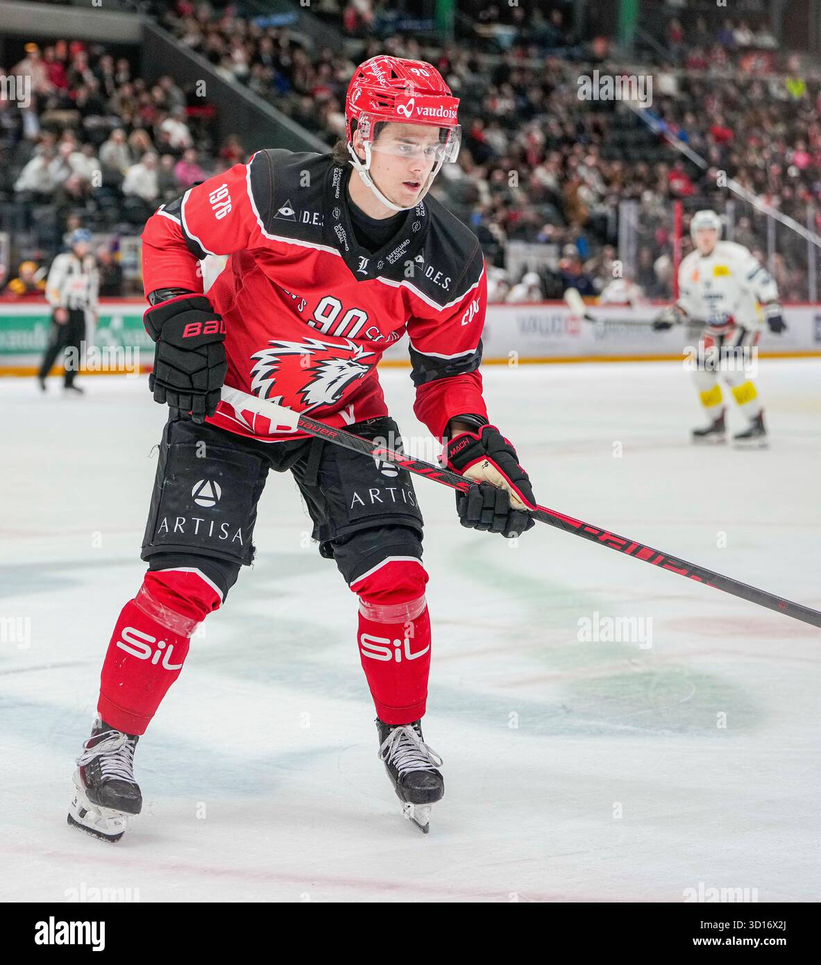 25/10/2025, Losanna, Vaudoise Aréna, NL: Losanna HC - HC Ambri-Piotta, #90 Theo Rochette (Losanna) Foto Stock