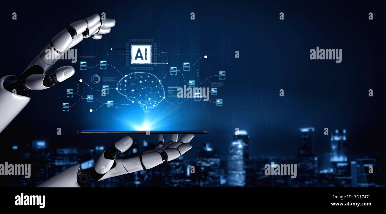 L'INTELLIGENZA ARTIFICIALE alimenta una rete neurale per elaborare flussi di dati complessi, ottimizzare i modelli di apprendimento e automatizzare l'elaborazione intelligente ad alta velocità su reti Vo Foto Stock