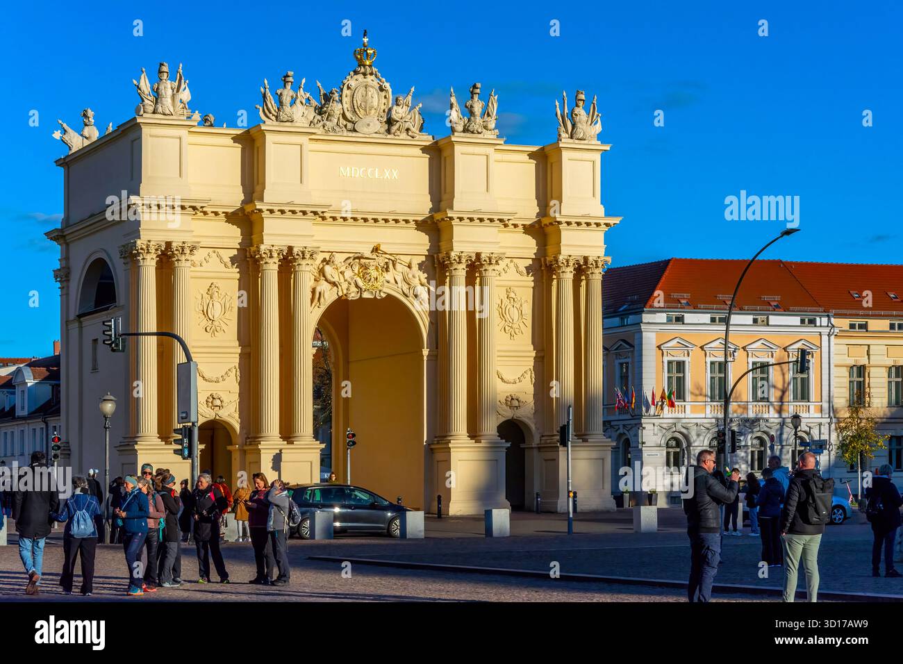 La Porta di Brandeburgo di Potsdam, Germania Foto Stock
