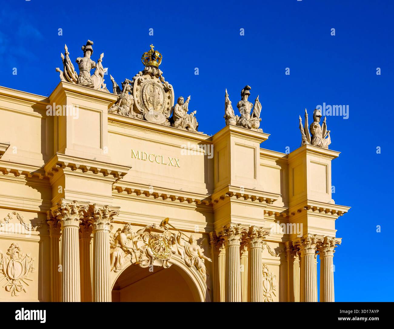 La porta di Brandeburgo a Potsdam, Germania. Dettagli Foto Stock