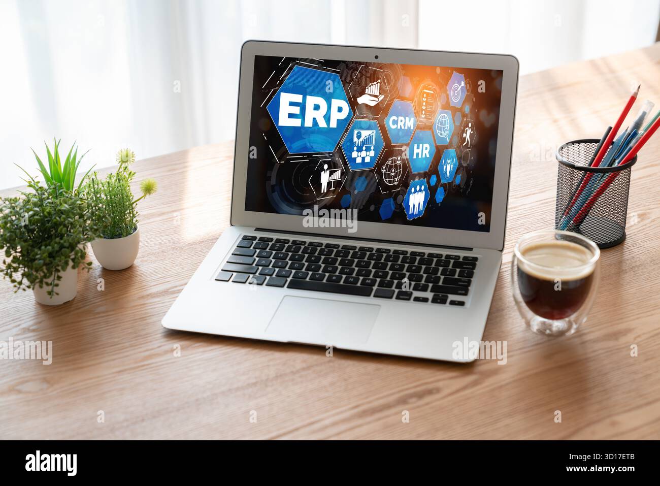 Software ERP per la pianificazione delle risorse aziendali per un'azienda disastra che pianifica la strategia di marketing Foto Stock