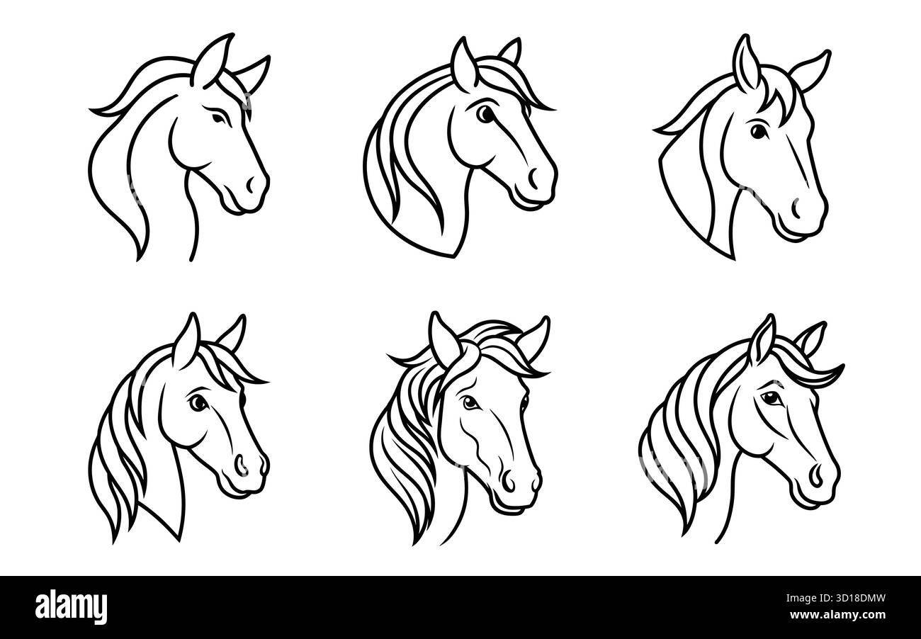 Icona contorno testa equa Imposta illustrazione vettoriale Illustrazione Vettoriale