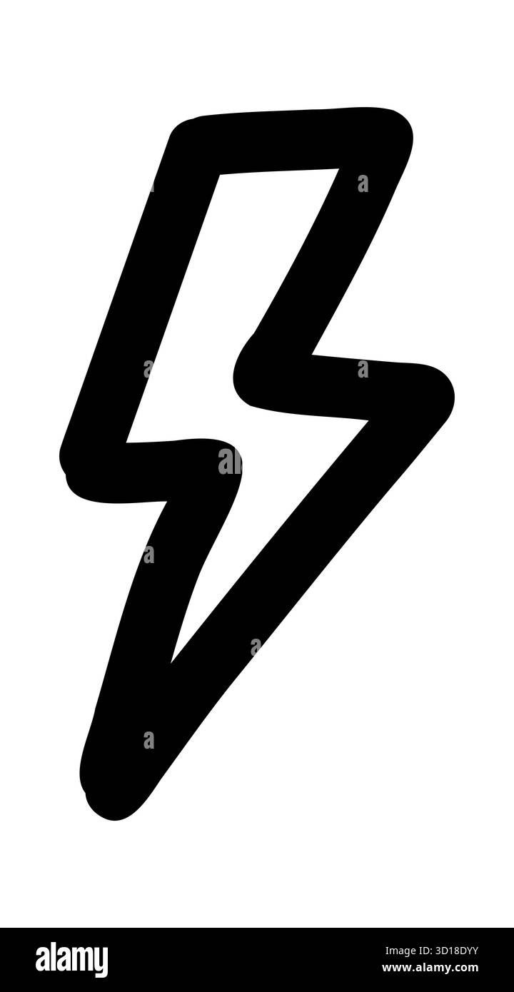 Icona del fulmine disegnata a mano semplice e simpatico schizzo simbolo di energia, movimento, ispirazione isolato su sfondo bianco per riviste e design creativo Illustrazione Vettoriale