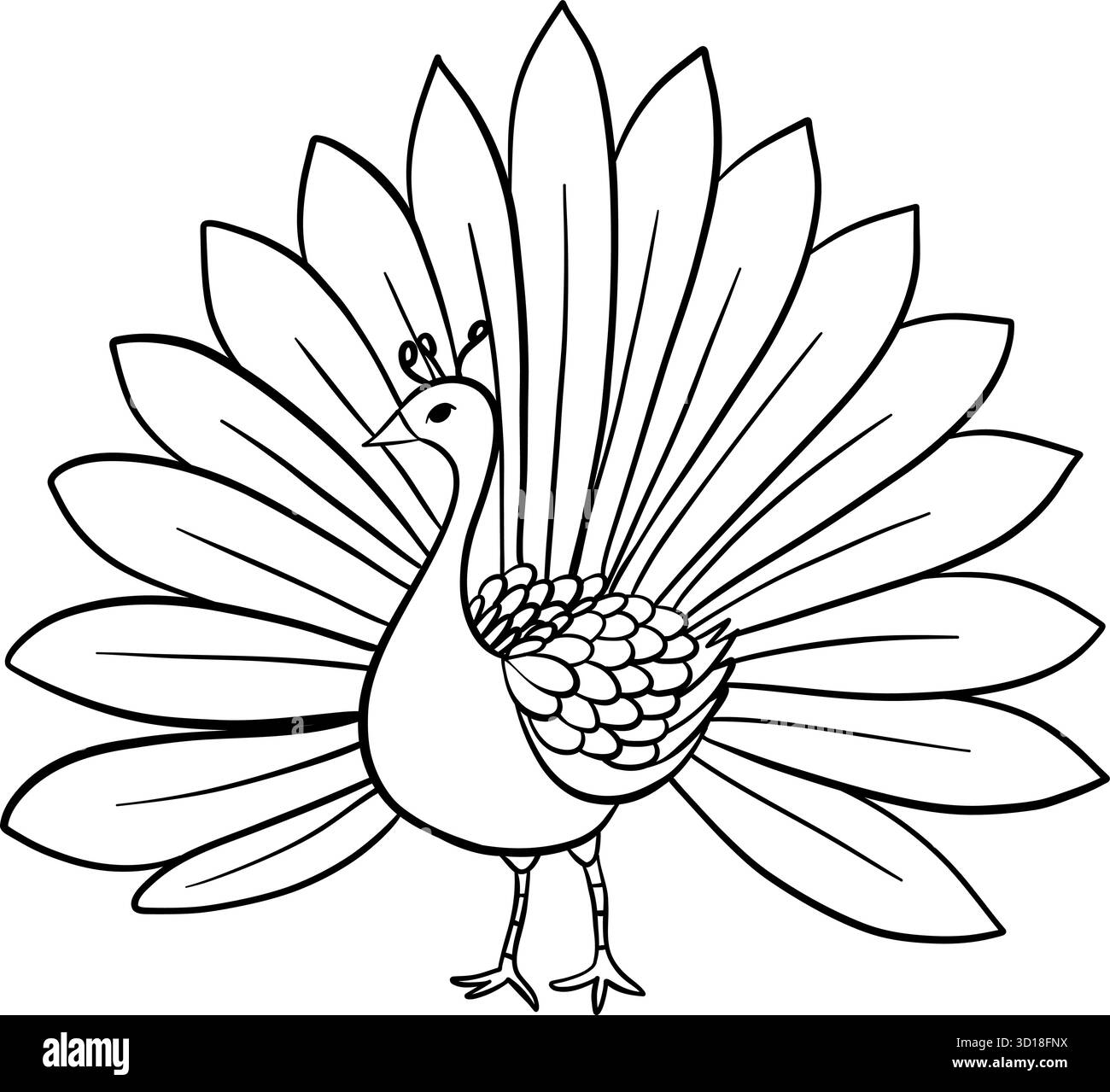 Illustrazione vettoriale pavone per pagina da colorare per bambini. Facile da usare e personalizzare. Perfetto per i fogli di lavoro dell'asilo e dell'infanzia e per la scuola a casa Illustrazione Vettoriale