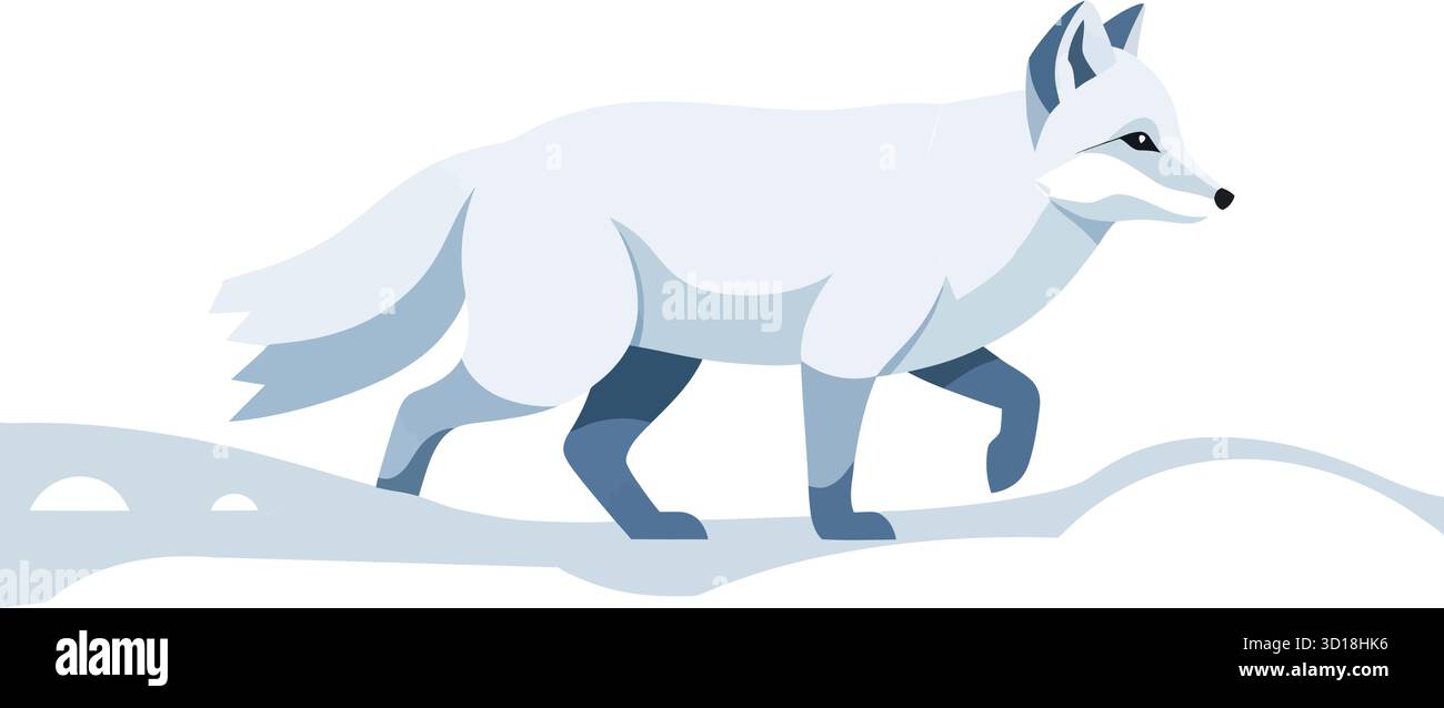 Arctic Fox Walking on Snow - illustrazione di Flat Vector Illustrazione Vettoriale