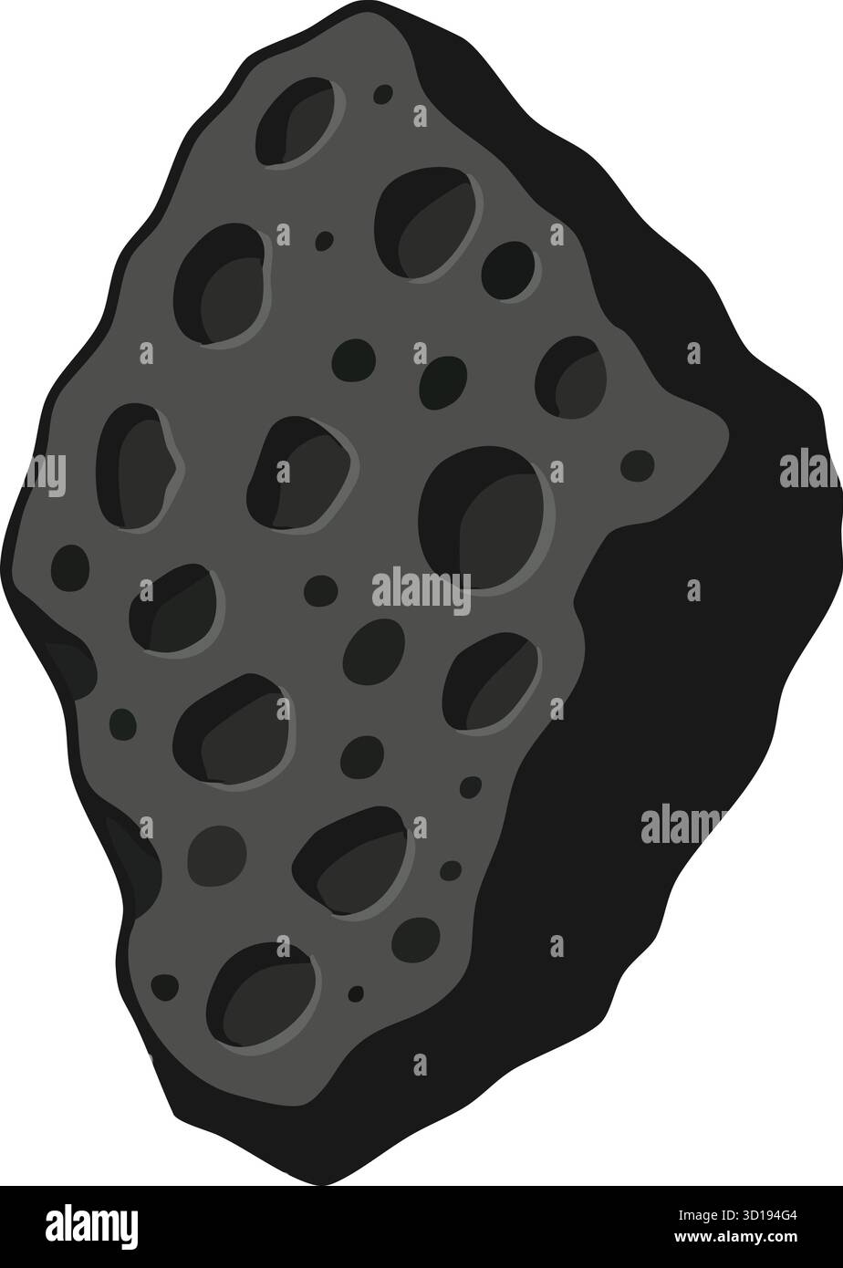 Una pietra ignea molto scura mostra numerosi fori dai gas intrappolati tipici della scoria Illustrazione Vettoriale