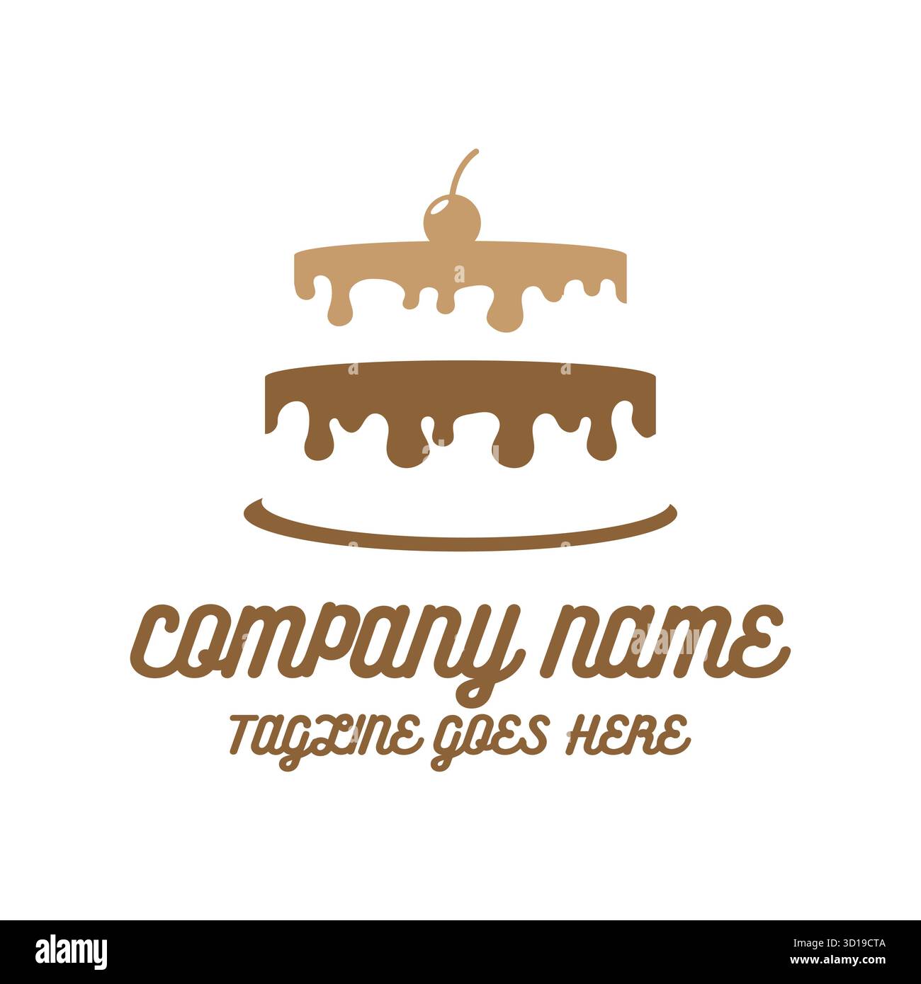 Illustrazione dell'icona della torta di compleanno del cioccolato dolce con logo Design Vector Illustrazione Vettoriale