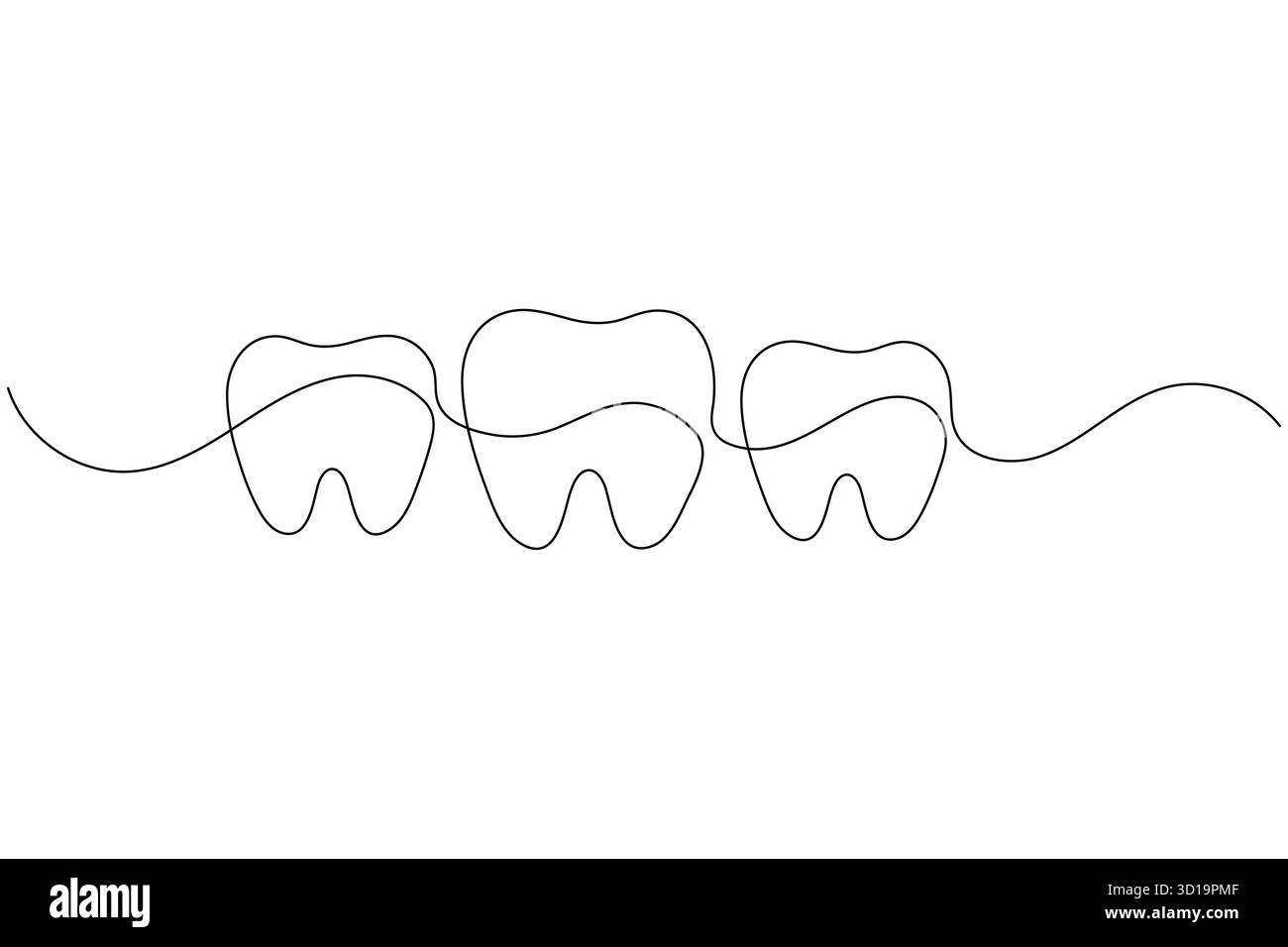 Icona del dente continua su una linea che disegna un'illustrazione vettoriale minimalista del contorno dentale Illustrazione Vettoriale