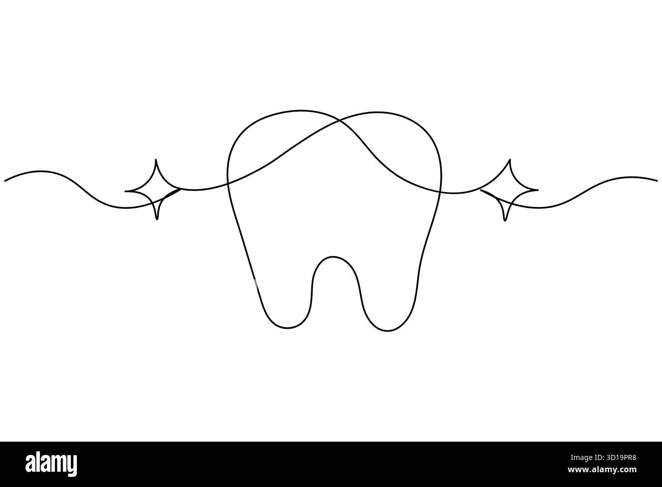Icona del dente continua su una linea che disegna un'illustrazione vettoriale minimalista del contorno dentale Illustrazione Vettoriale