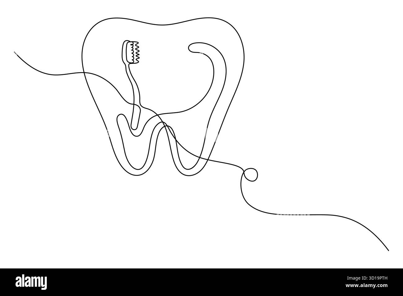 Icona del dente continua su una linea che disegna un'illustrazione vettoriale minimalista del contorno dentale Illustrazione Vettoriale