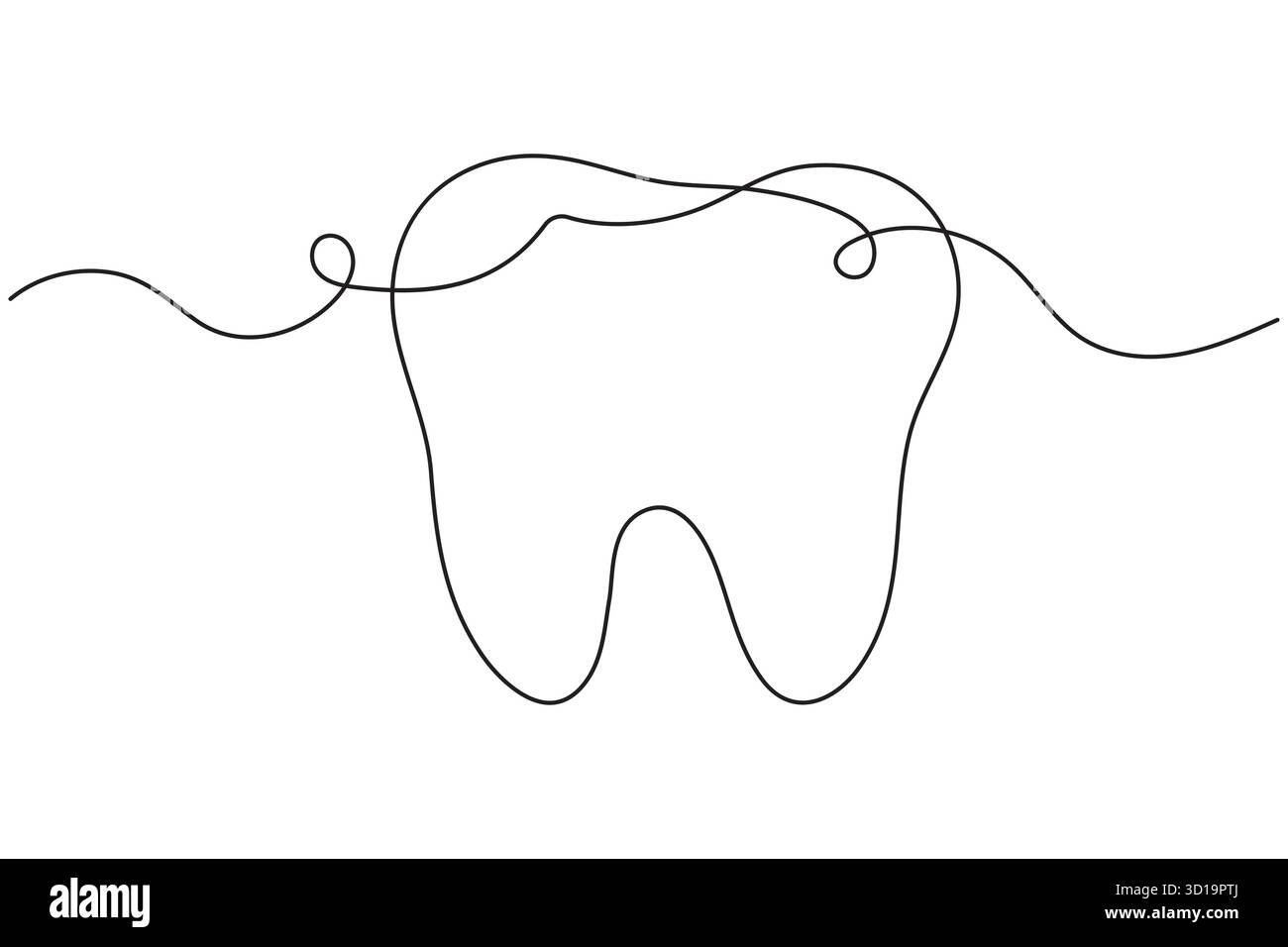 Icona del dente continua su una linea che disegna un'illustrazione vettoriale minimalista del contorno dentale Illustrazione Vettoriale
