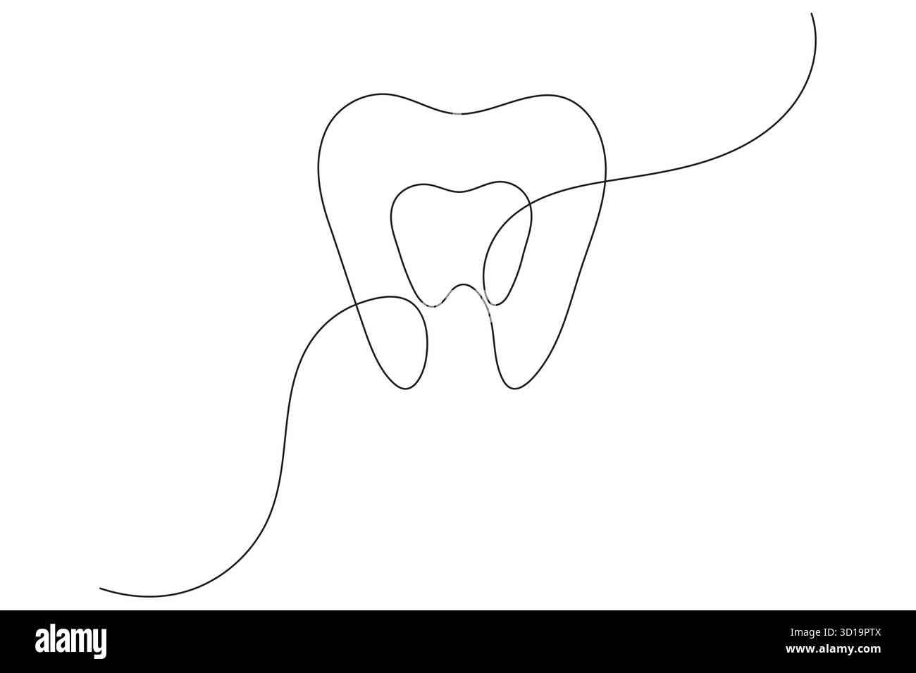Icona del dente continua su una linea che disegna un'illustrazione vettoriale minimalista del contorno dentale Illustrazione Vettoriale