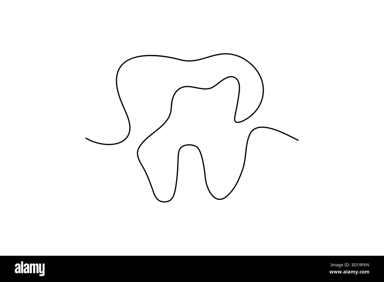 Icona del dente continua su una linea che disegna un'illustrazione vettoriale minimalista del contorno dentale Illustrazione Vettoriale