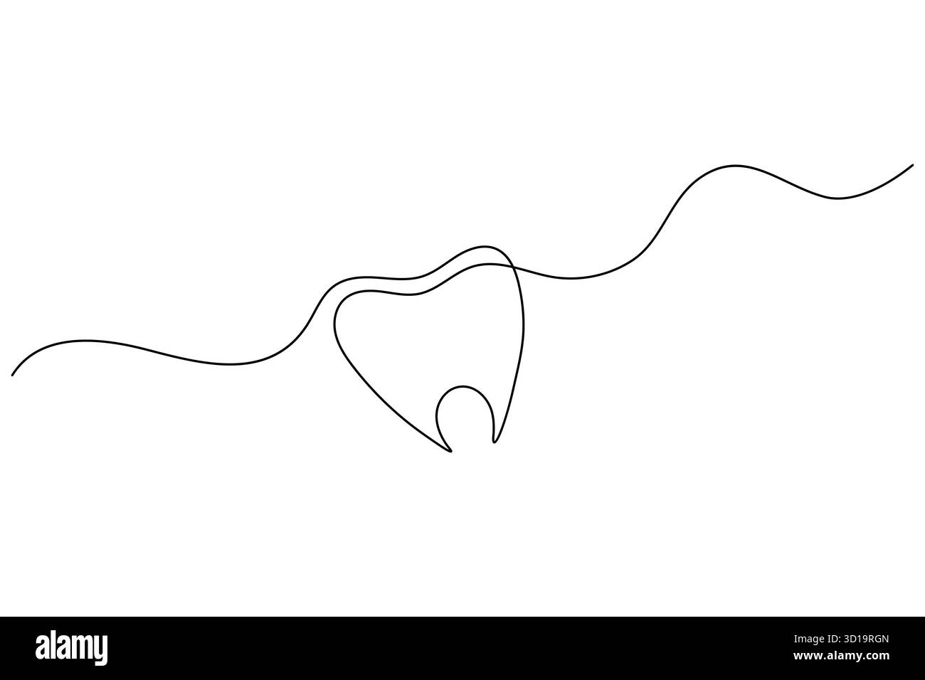 Icona del dente continua su una linea che disegna un'illustrazione vettoriale minimalista del contorno dentale Illustrazione Vettoriale