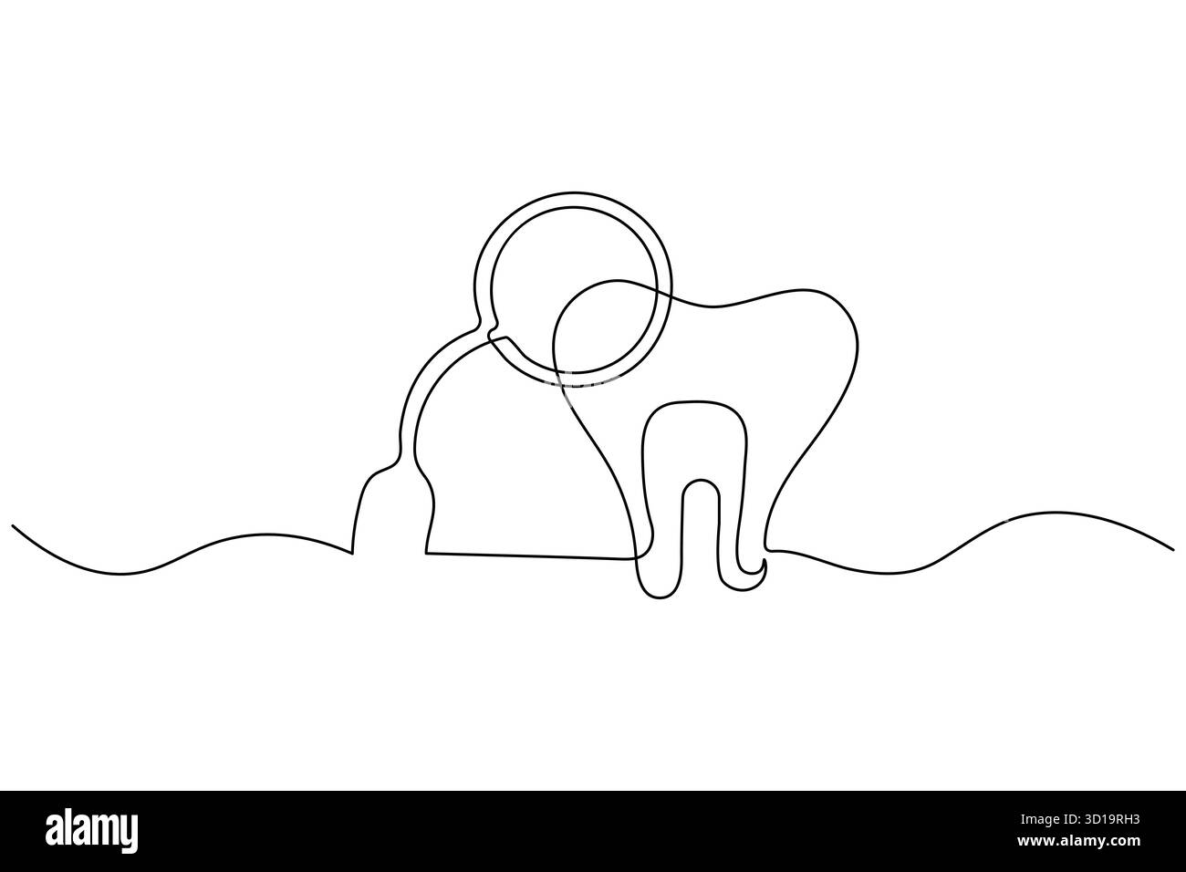 Icona del dente continua su una linea che disegna un'illustrazione vettoriale minimalista del contorno dentale Illustrazione Vettoriale