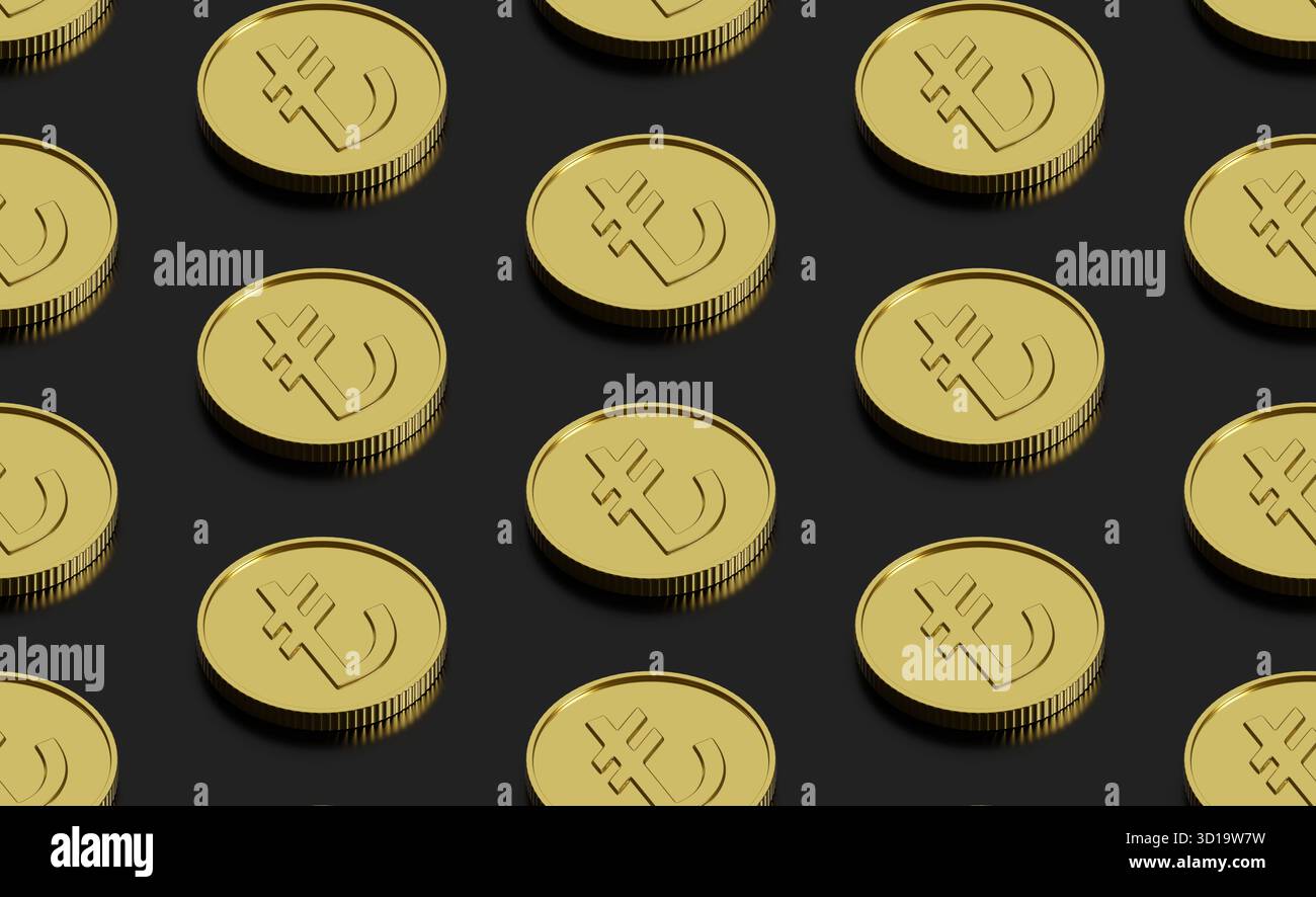 Modello isometrico senza cuciture delle monete turche di lira. Illustrazione 3D. Foto Stock