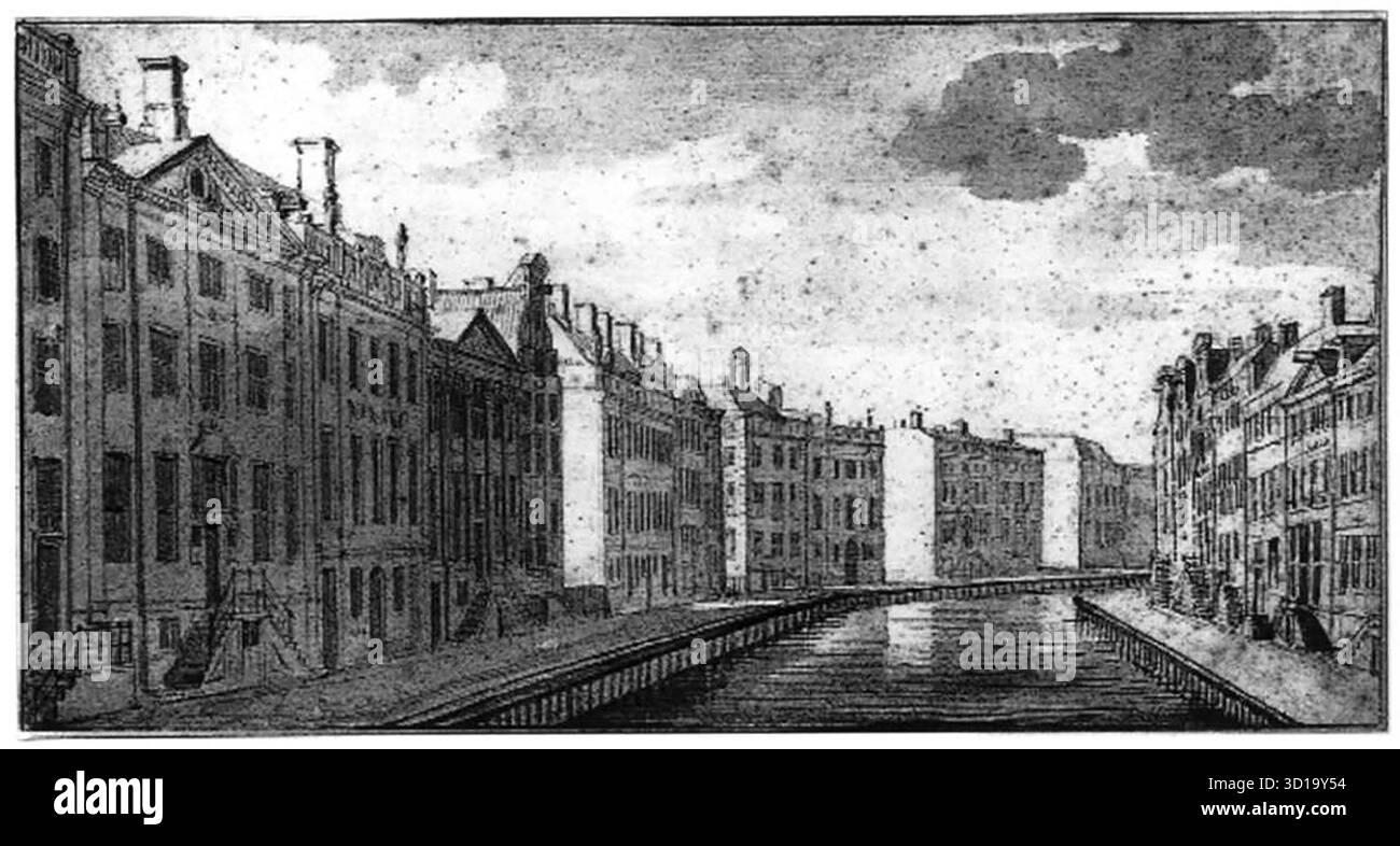 BERCKHEYDE, Gerrit Adriaensz. (b. 1638, Haarlem, d. 1698, Amsterdam) The Bend in the Herengracht - Pen washed, 208 x 395 mm City Archives, Amsterdam questo è uno dei disegni preparatori eseguiti per un dipinto ora nel Rijksmuseum di Amsterdam. Mentre il dipinto rappresenta una vista da ovest, la vista di questo disegno è presa dalla direzione opposta, da est. --- parole chiave: --------------- Autore: BERCKHEYDE, Gerrit Adriaensz. Titolo: The Bend in the Herengracht Time-line: 1651-1700 Scuola: Olandese forma: Grafica tipo: Paesaggio Foto Stock