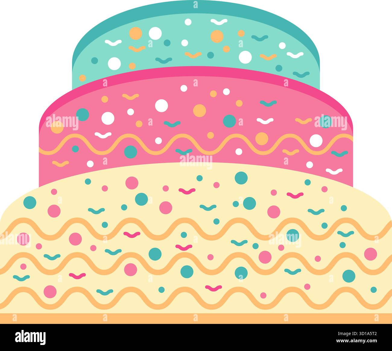 Vettoriale per torta di buon compleanno a più livelli con un design decorativo a glassa, perfetto per manifesti da festa biglietti di auguri o simbolo di opere d'arte Illustrazione Vettoriale