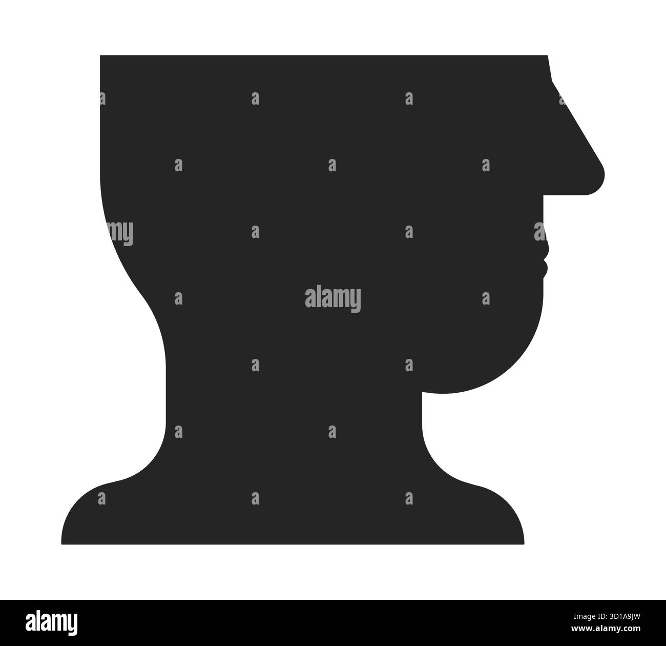 Sagoma del volto scuro astratto nella vista profilo oggetto riempito di nero 2D. Illustrazione Vettoriale